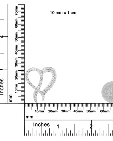 .925 Sterling Silver 1 cttw Diamond Heart and Ribbon 18" Pendant Necklace (I-J Clarity, I2-I3 Color) - 18"