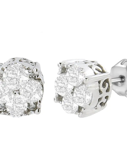 .925 Sterling Silver 1/2 cttw Prong Set Round-Cut Diamond Cluster Stud Earring (I-J Color, I2-I3 Clarity)