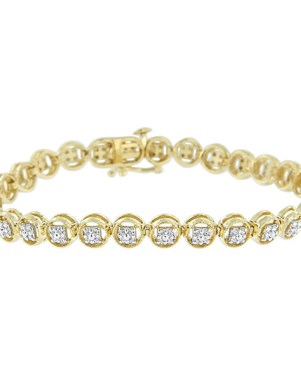 .925 Sterling Silver 1/4 Cttw Diamond 7" Open Circle Wheel Link Tennis Bracelet (I-J Color, I2-I3 Clarity)
