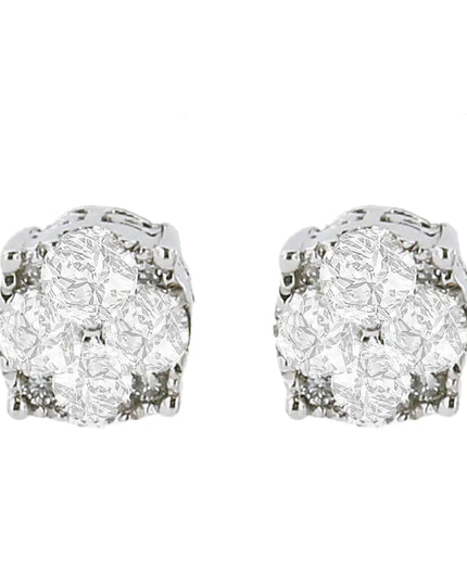 .925 Sterling Silver 1/2 cttw Prong Set Round-Cut Diamond Cluster Stud Earring (I-J Color, I2-I3 Clarity)