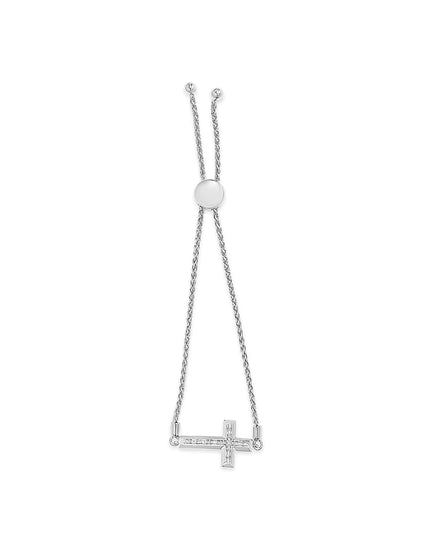 .925 Sterling Silver Diamond Accent Cross Bolo Bracelet (I-J Color, I1-I2 Clarity) - 7"