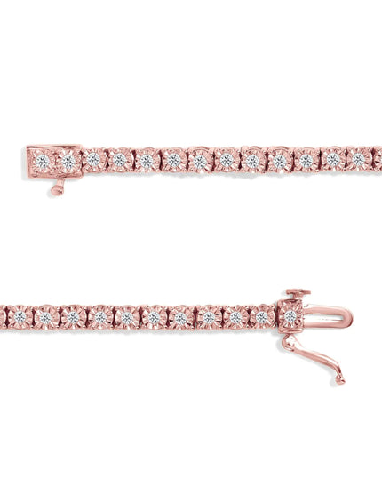 .925 Sterling Silver 1.0 Cttw Miracle-Set Diamond Round Faceted Bezel Tennis Bracelet (I-J Color, I3 Clarity)