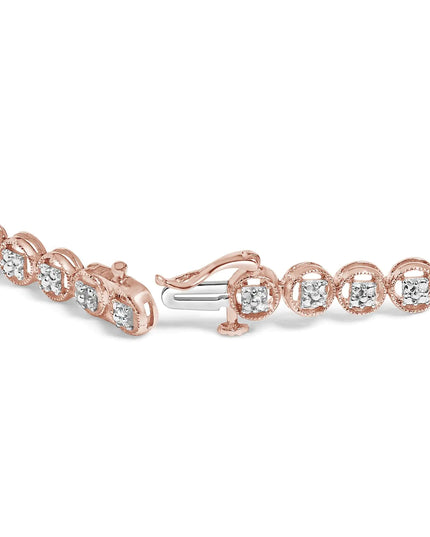 .925 Sterling Silver 1/10 Cttw Diamond Open Circle Beaded Wheel Link Tennis Bracelet (I-J Color, I3 Clarity) - 7.25"