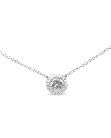 10K White Gold 1/4 Cttw Bezel-Set Round Diamond Solitaire Floral Pendant 18" Necklace (I-J Color, SI2-I1 Clarity)