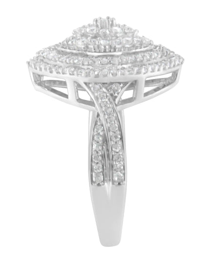 .925 Sterling Silver 1.0 Cttw Round & Baguette-Cut Diamond Marquise-Shaped Ring (I-J Color, I2-I3 Clarity)