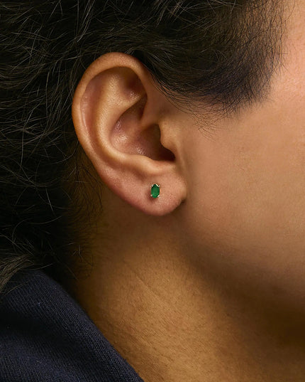 14K Gold Oval Cut Gemstone Birthstone 5x3 mm Stud Earrings