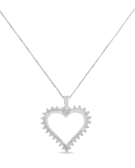 .925 Sterling Silver 1/4 cttw 3-Prong Diamond Open Heart 18" Pendant Necklace (I-J Color, I3 Clarity)