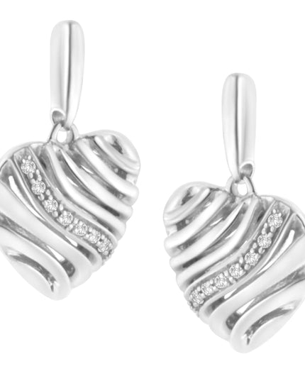Sterling Silver Heart Diamond Accent Puff Earrings (I-J, I1-I2)