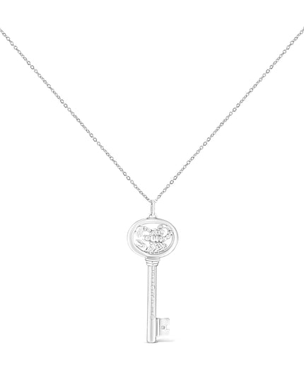.925 Sterling Silver Diamond Accent Zodiac Key 18" Pendant Necklace (K-L Color, I1-I2 Clarity)
