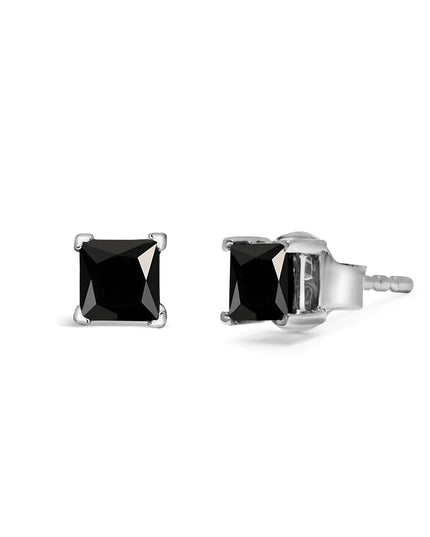 14K White Gold Princess-Cut Treated Black Diamond Classic 4-Prong Stud Earrings - Pushback