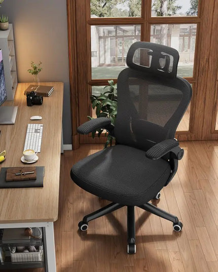 Black Mesh High-back Swivel Office Chair With Headrest & Lumbar Support