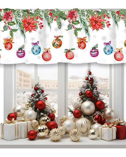 Christmas Valance Curtain Pine Tree Ball Xmas Winter Holiday Window Treatment 1 Panel