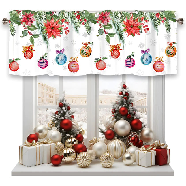 Christmas Valance Curtain Pine Tree Ball Xmas Winter Holiday Window Treatment 1 Panel