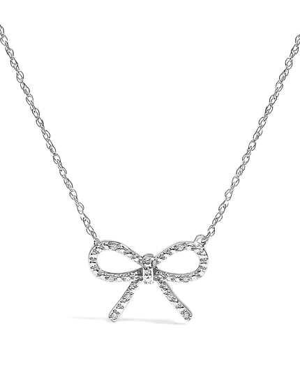 .925 Sterling Silver Diamond Accent Ribbon Bow Knot Pendant Necklace (J-K Color, I2-I3 Clarity) - 18" Inches
