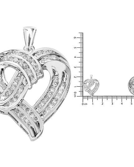 .925 Sterling Silver 1 1/4 Cttw Round Diamond Openwork Ribbon Weave Heart Pendant 18" Necklace (I-J Color, I3 Clarity)