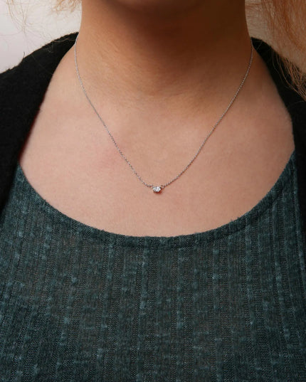 14K White Gold 1/4 Cttw Lab Grown Oval Solitaire Diamond East West 18" Pendant Necklace (G-H Color, VS2-SI1 Clarity)