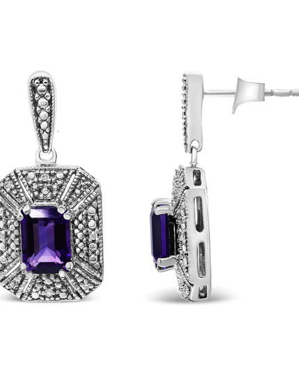 .925 Sterling Silver Diamond Accent and 7x5mm Purple Amethyst Stud Earrings (I-J Color, I2-I3 Clarity)
