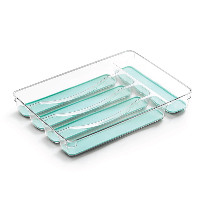 5-Slot Silverware Organizer with Grip Lining – Plastic Utensil Tray for Kitchen Drawer (Aqua)