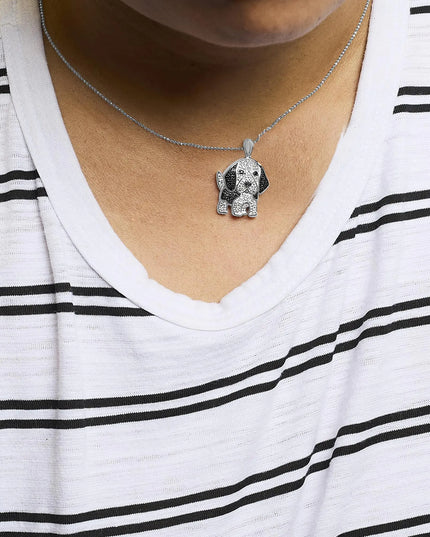 .925 Sterling Silver 1/4 cttw White and Black Diamond Dog Pendant Necklace 18 inch (I-J Color, I2-I3 Clarity)