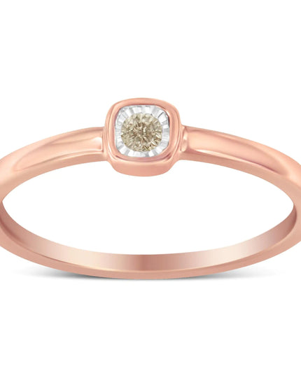 14K Rose Gold Plated .925 Sterling Silver 1/20 Carat Diamond Square Cushion-Shaped Miracle Set Petite Fashion Promise Ring (J-K Color, I1-I2 Clarity)