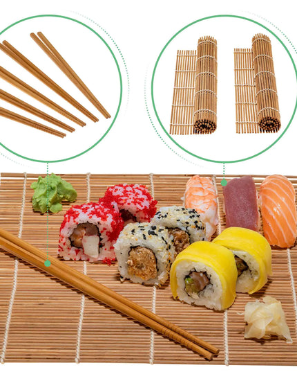 Bamboo Sushi Kit: 2 Mats, 5 Pairs Chopsticks, Rice Paddle, Spreader