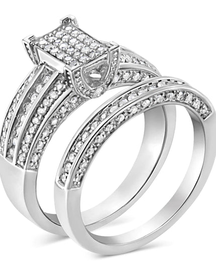 .925 Sterling Silver 3/4 Cttw Prong Set Round Diamond Composite Engagement Ring and Band Set (I-J Color, I3 Clarity)