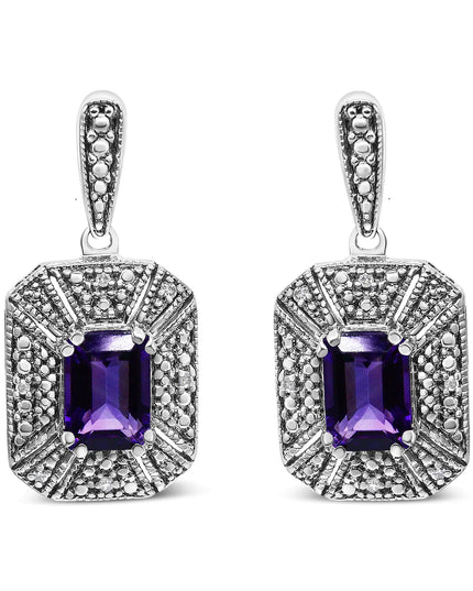 .925 Sterling Silver Diamond Accent and 7x5mm Purple Amethyst Stud Earrings (I-J Color, I2-I3 Clarity)