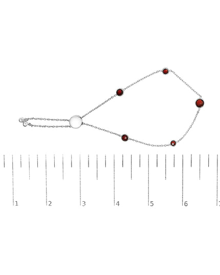 .925 Sterling Silver Bezel Set Red Garnet 5 Station Adjustable Bolo Bracelet