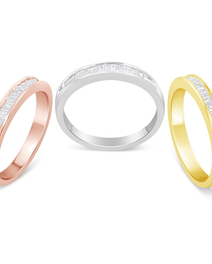 10K Yellow, White and Rose Gold over .925 Sterling Silver 5/8 Cttw Diamond Channel-Set Stackable Band Ring Set (H-I Color, I1-I2 Clarity)