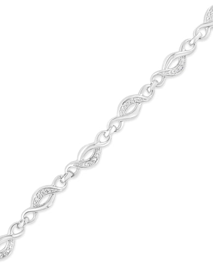 .925 Sterling Silver Prong Set Diamond Accent Curved Spiral Link Bracelet (I-J Color, I3 Clarity) - 7.25"
