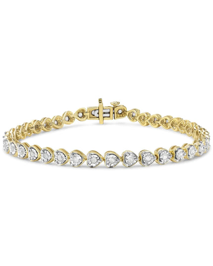 .925 Sterling Silver 1.0 Cttw Miracle Set Diamond Heart-Link 7" Tennis Bracelet (I-J Color, I2-I3 Clarity)