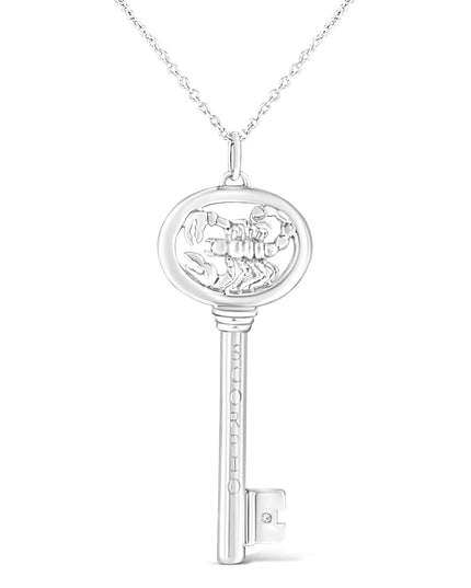 .925 Sterling Silver Diamond Accent Zodiac Key 18" Pendant Necklace (K-L Color, I1-I2 Clarity)