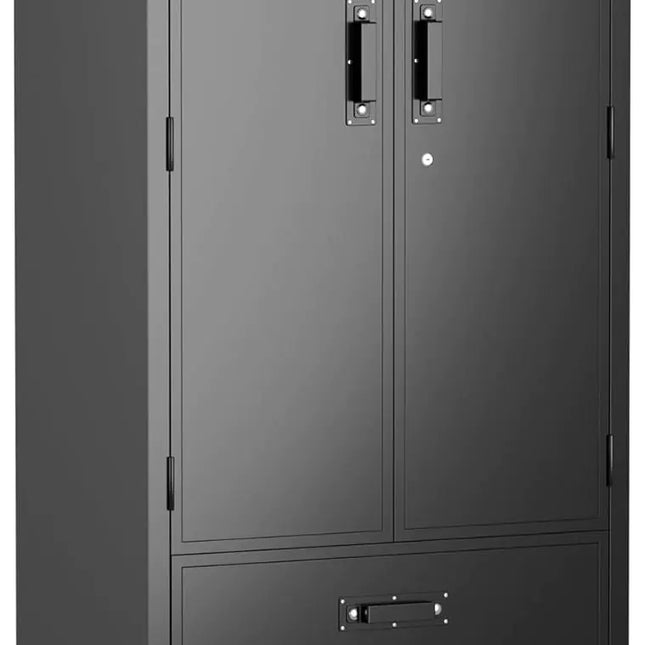 Metal Rolling Storage Cabinet, 2 Doors 2 Drawers, Shelves, Locking, Black