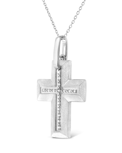 .925 Sterling Silver Prong-Set Diamond Accent Bold Cross 18" Pendant Necklace (I-J Color, I1-I2 Clarity)
