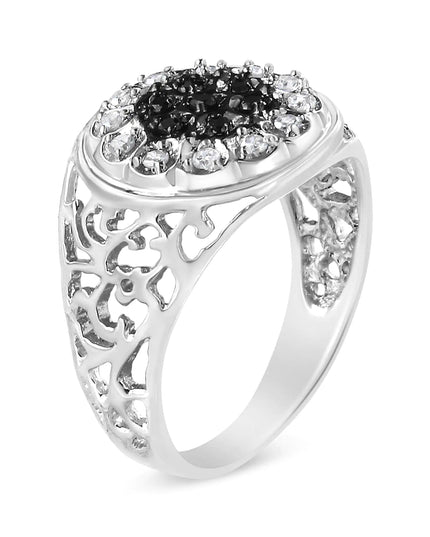 .925 Sterling Silver 1/4 Cttw White and Black Treated Diamond Halo Cluster Ring for Men (I-J Color, I3 Clarity)