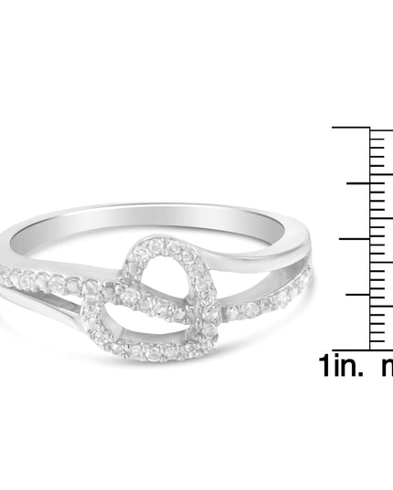 .925 Sterling Silver 1/8 Cttw Diamond Open Heart Leaf Curvy Bypass Accent Fashion or Promise Ring (I-J Color, I2-I3 Clarity)