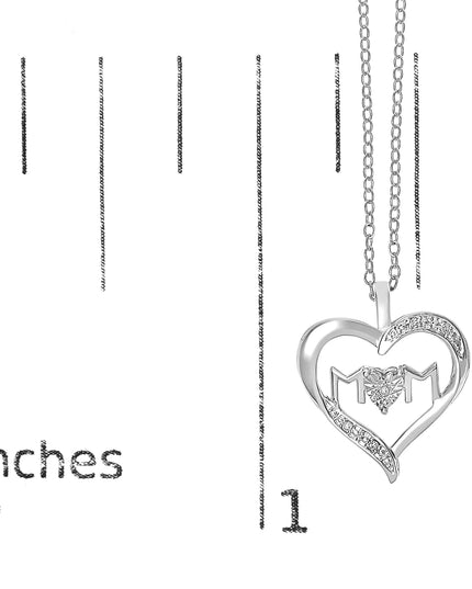 .925 Sterling Silver Diamond Accent MOM with Heart Pendant Necklace (J-K Color, I2-I3 Clarity) - 18" Inches