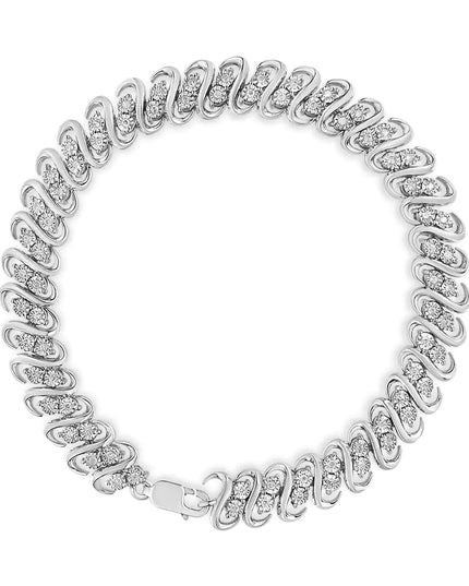 .925 Sterling 1/2 Cttw Diamond Double Row S-Link Bracelet (I-J Color, I2-I3 Clarity) - 7.25" Inches