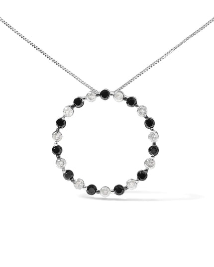 .925 Sterling Silver 1 3/4 Cttw Alternating Black and White Diamond Open Circle Hoop Pendant Necklace (H-I Color, I2-I3 Clarity) - 18" Inches