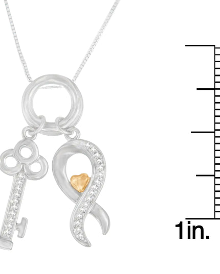 Two Tone .925 Sterling Silver 1/6 cttw Diamond Symbol Key Pendant Necklace (H-I, I1-I2)