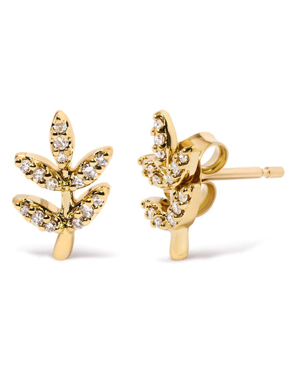 10K Yellow Gold 1/10 Cttw Diamond Accented Leaf and Branch Stud Earrings (H-I Color, I1-I2 Clarity)