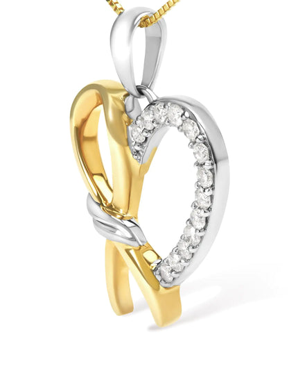 10K Yellow Gold Plated .925 Sterling Silver 1/5 Cttw Diamond Ribbon Heart Pendant Necklace (H-I Color, I2-I3 Clarity) - 18"