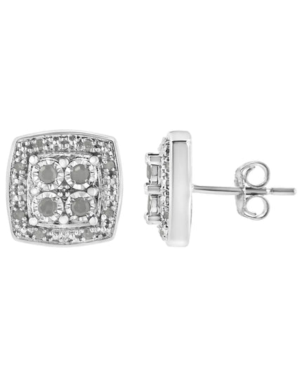 .925 Sterling Silver 1/4 cttw Round Cut Diamond Square Shape Milgrain Stud Earrings (I-J Color, I3 Clarity)