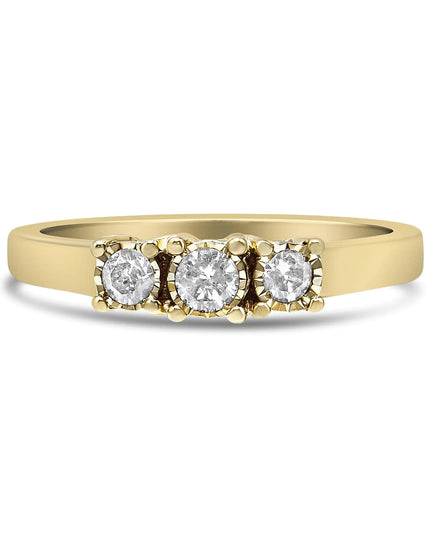 14K Yellow Gold Plated .925 Sterling Silver 1/4 Cttw Diamond 3 Stone Illusion Plate Ring (J-K Color, I1-I2 Clarity)