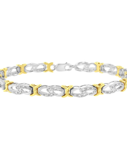 10k Yellow Gold Plated Sterling Silver 1/4 cttw Diamond Infinity and X Link Bracelet (I-J Clarity, I2-I3 Color) - Size 7.25"