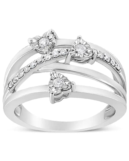 .925 Sterling Silver 1/5 Cttw Miracle-Set Diamond Heart Cross-Over Bypass Ring (I-J Color, I2-I3 Clarity)