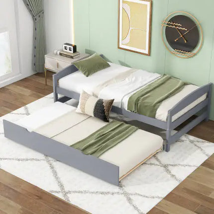 Twin Platform Bed With Trundle, Gray