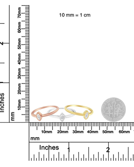14K Gold Plated .925 Sterling Silver 1/6 Cttw Diamond Marquise Shaped Stackable Promise Ring Set (J-K Color, I1-I2 Clarity)