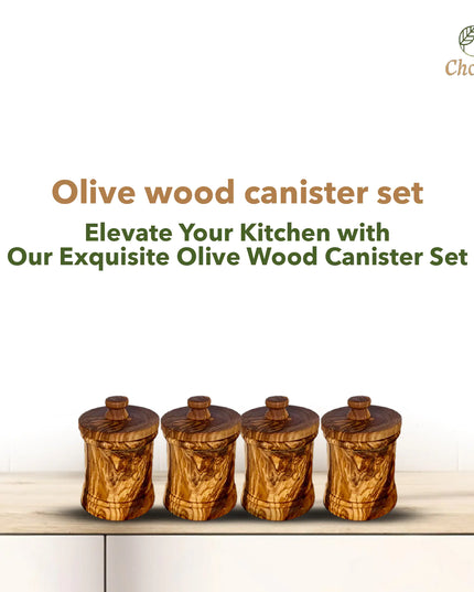 Olive Wood Canister Set for Spices, Herbs and Coffee
