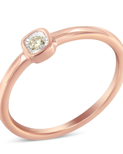14K Rose Gold Plated .925 Sterling Silver 1/20 Carat Diamond Square Cushion-Shaped Miracle Set Petite Fashion Promise Ring (J-K Color, I1-I2 Clarity)